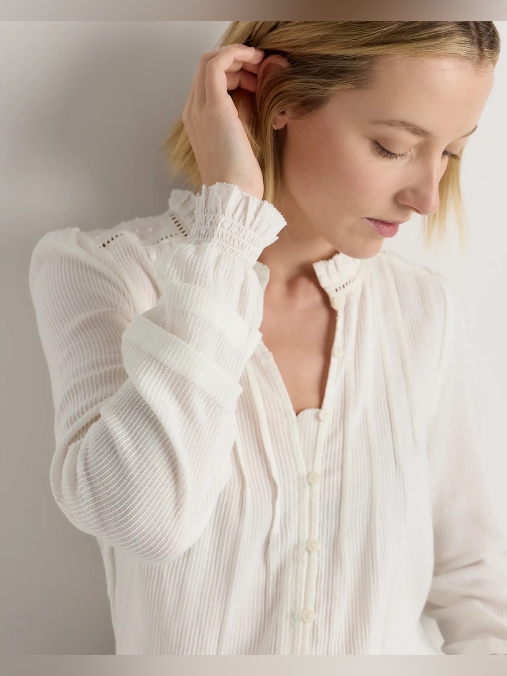 Quince Organic Textured Cotton Peasant Blouse